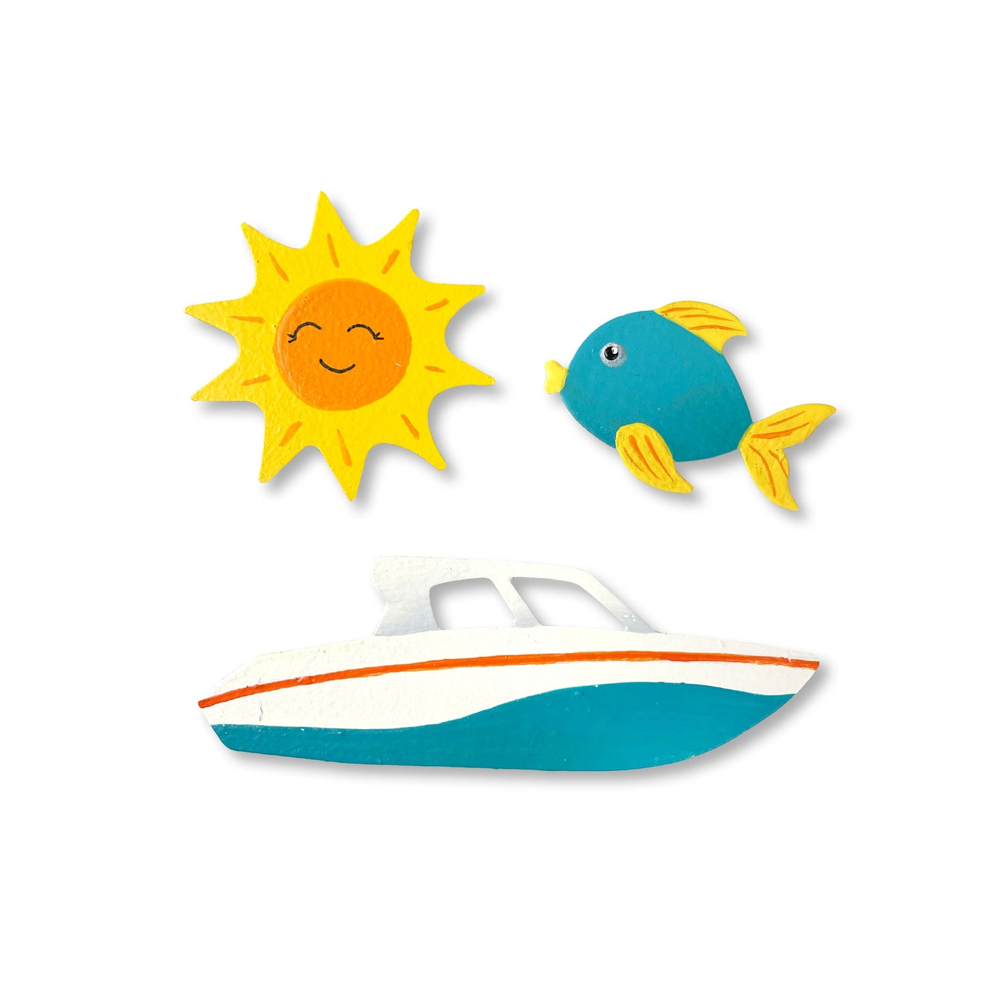 Sommertag am See, Set mit 3 Magneten, Boot, Fish und Sonne