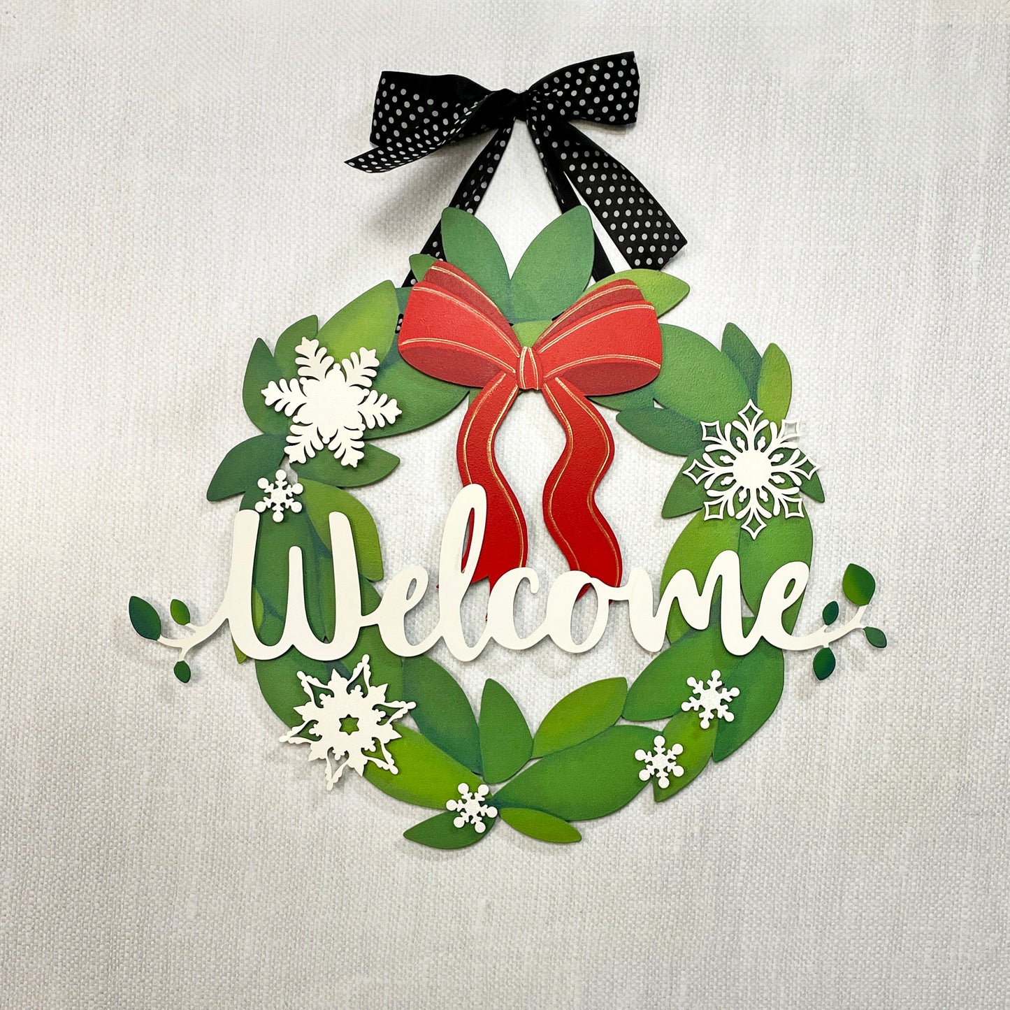 Magnetic "Welcome" lettering with leaves, white