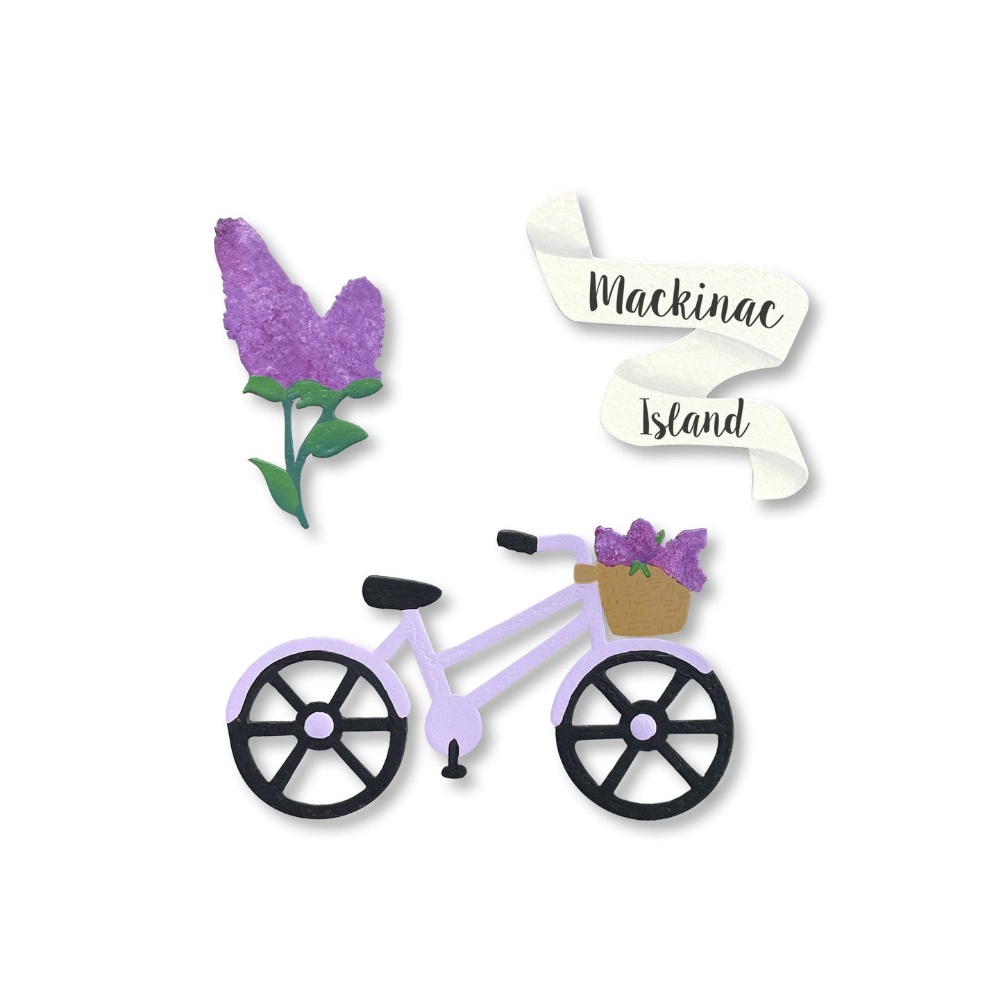 Lila-Frühlings-Magnete mit Flieder, Velo und ….