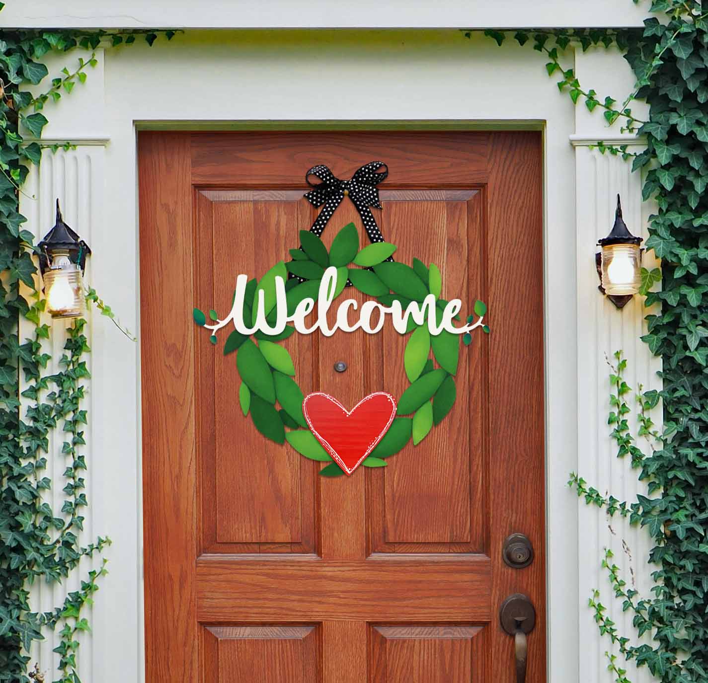 Magnetic "Welcome" lettering with leaves, white