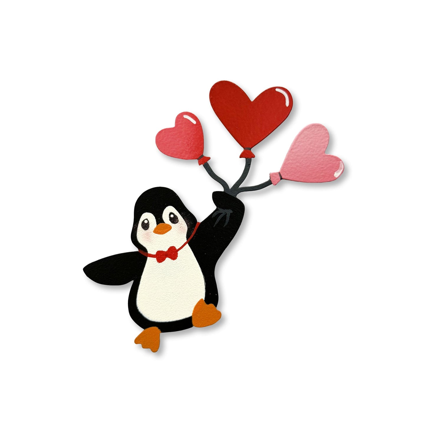 Penguin with heart balloons, magnet