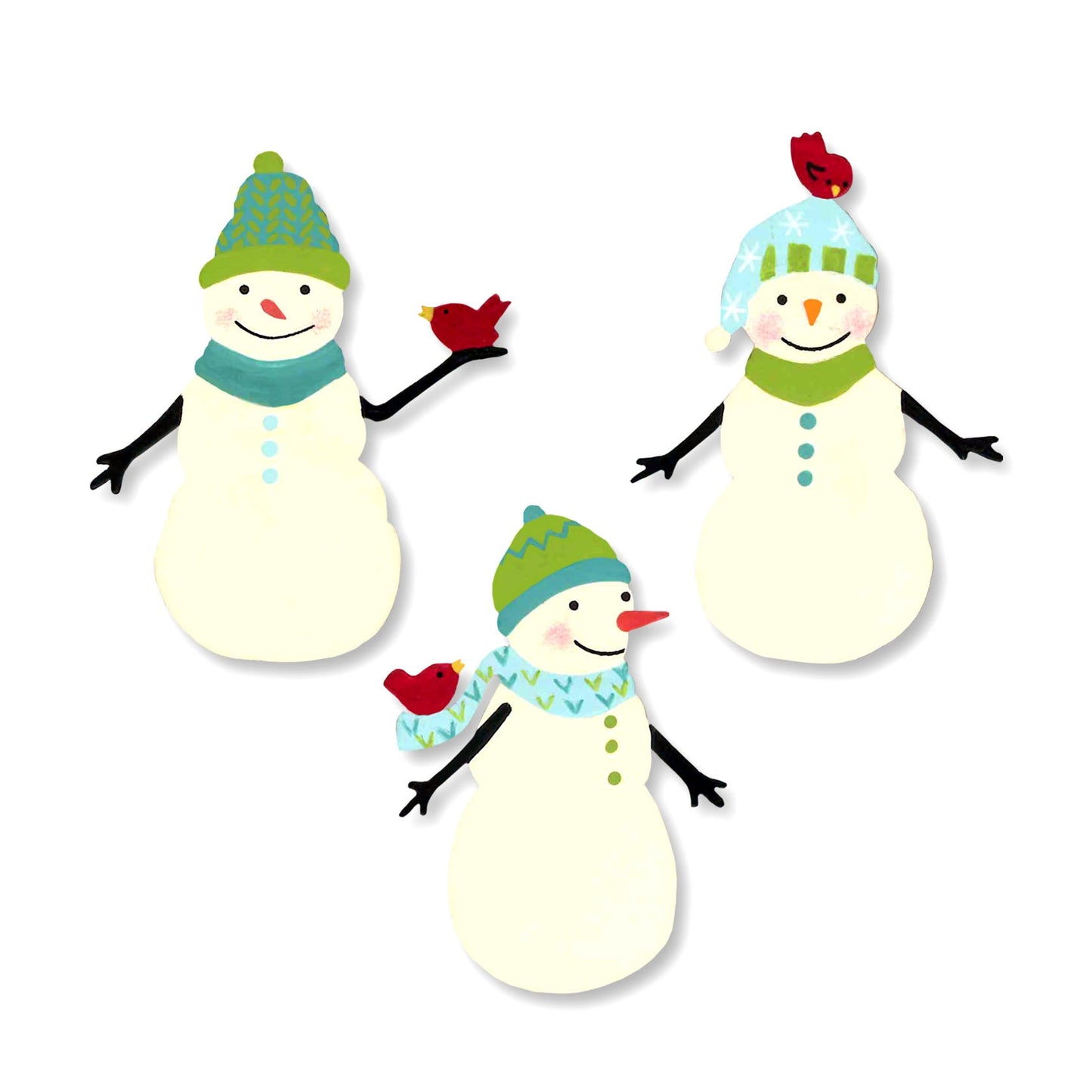 Snowman with bird, set of 3