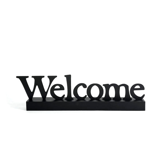 "Welcome"-Schriftzug zum dekorieren, mit Holz-Sockel