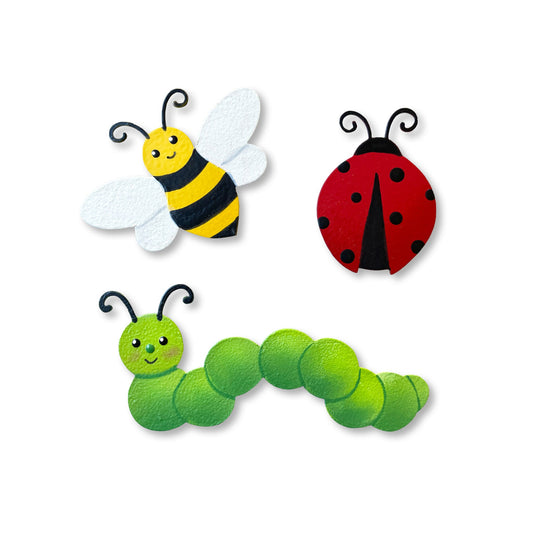 Fröhliche Frühlings-Insekten, Biene, Raupe und Marienkäfer, 3-Magnete-Set