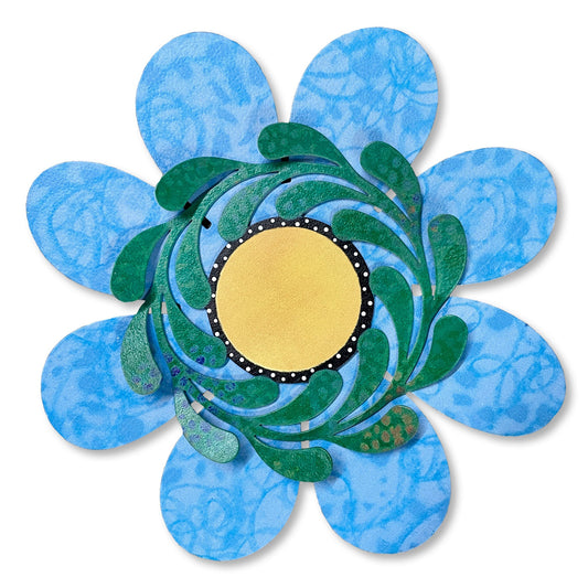 Blue flower with leaves, "Art Pop"
